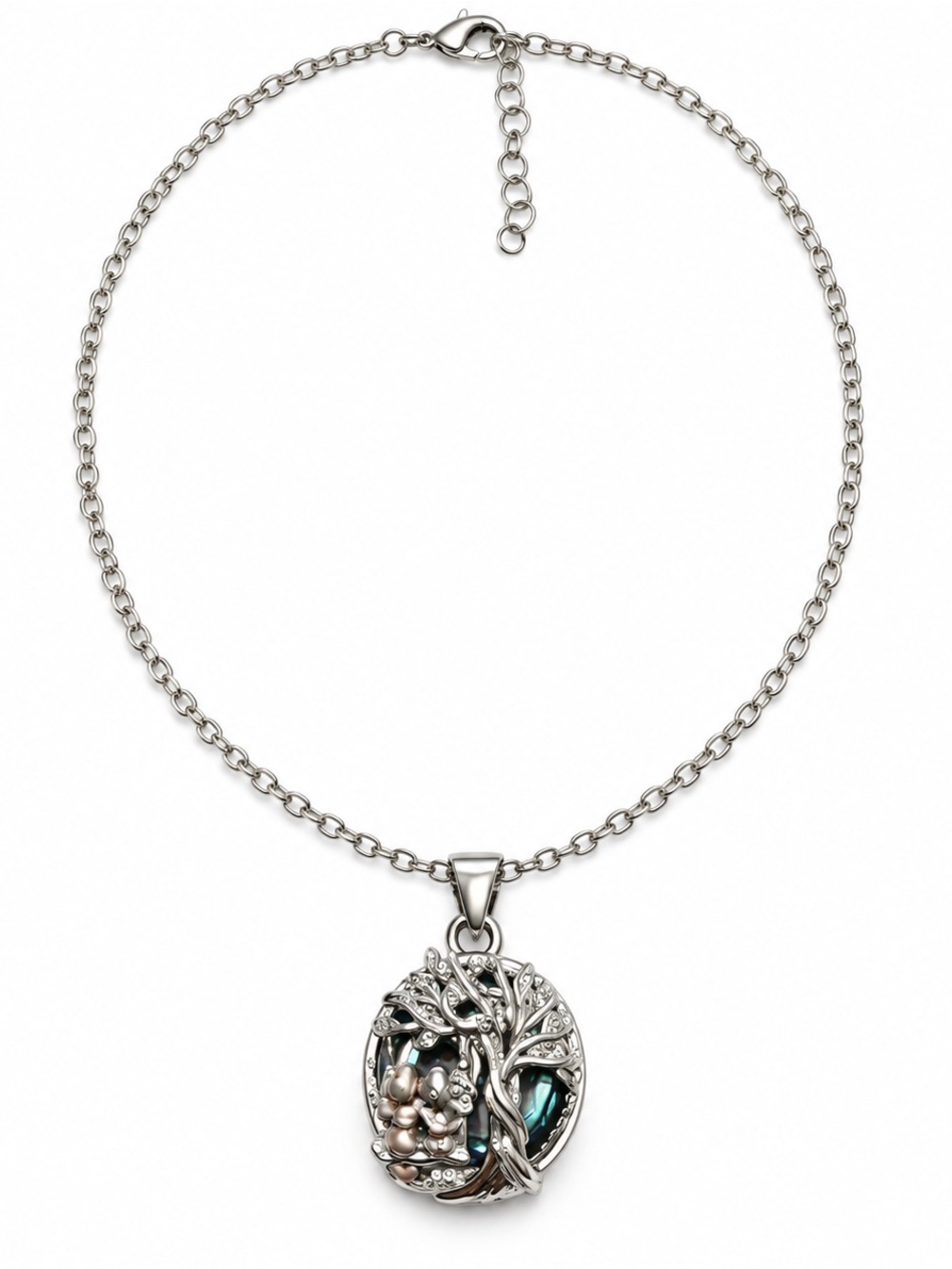 Silver Tone Couple Tree of Life Iridescent Necklace (N70) - Picture 3 of 5